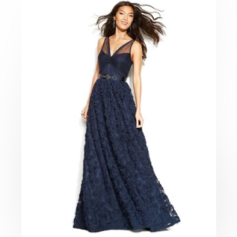 Like New Adrianna Papell Navy Floral Gown